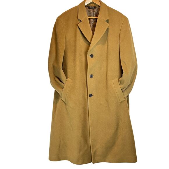 Jos. A Bank Overcoat Men's 42R 100% Wool Trench Coat Camel 44" long - Picture 1 of 16